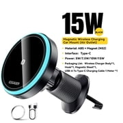 Essager Magnetic Wireless Car Charger Mount, 15W Fast Charging with 7-Color RGB Light, Compatible with iPhone 17/16/15/14/13 and Android