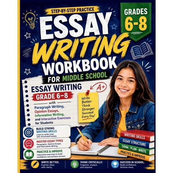 Essay Writing Workbook for Middle School: Essay Writing Grade 6-8 with Paragraph Writing, Opinion Essays, Informative Wr, (Paperback)
