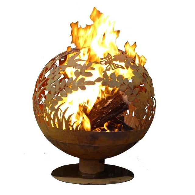 Esschert Design 28" Brown Rustic Finish Large Garden Outdoor Fire Sphere