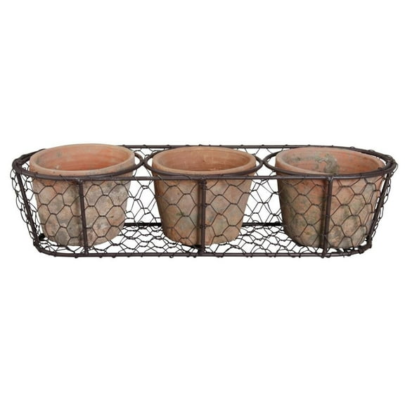 Esschert Design AT11 Aged Terracotta 3 Flowerpots in Metal Basket