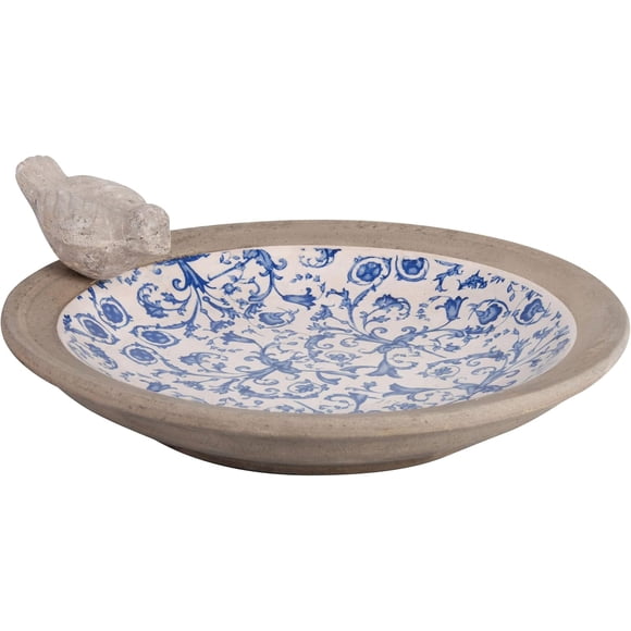 Esschert Design USA Ceramic Birdbath, 12.6 inches, Blue/White