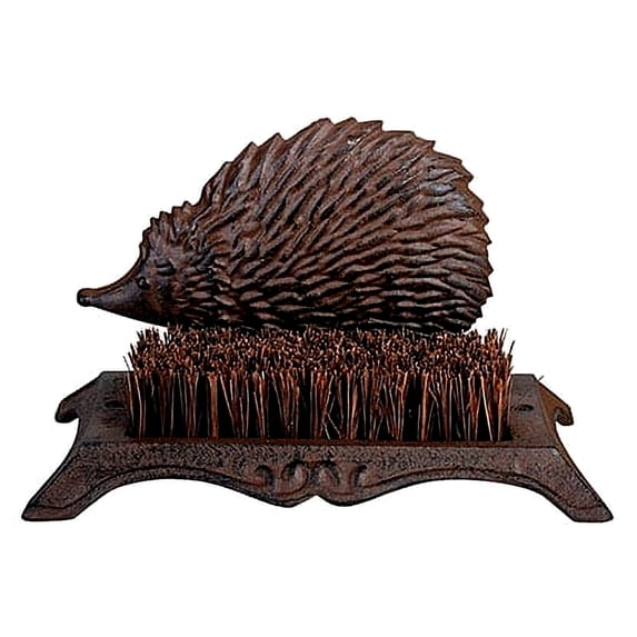 Esschert Design Hedgehog Boot Brush – Cast Iron Outdoor Shoe & Boot Scraper with Coconut Fiber Bristles