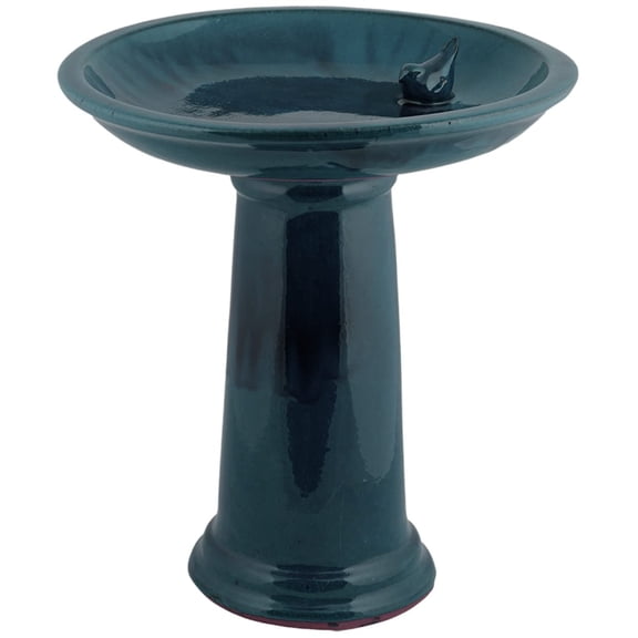 Esschert Design FB422 Bath on Pedestal with Bird, Ceramic, Blue