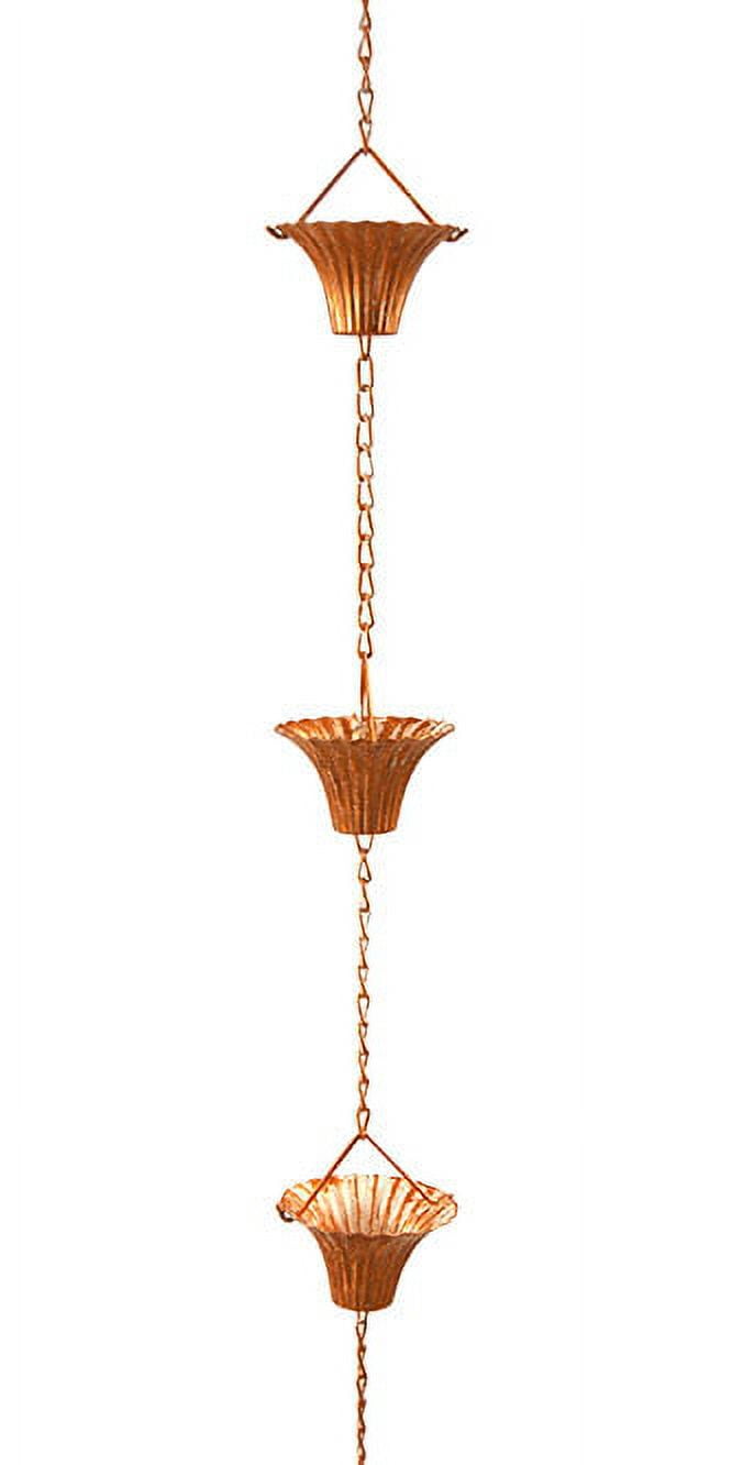 Copper Plated Fluted Rain Chain with Scalloped Cups
