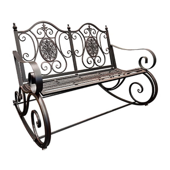 Esschert Design Metal Rocking Bench, Brushed Copper, 47"L