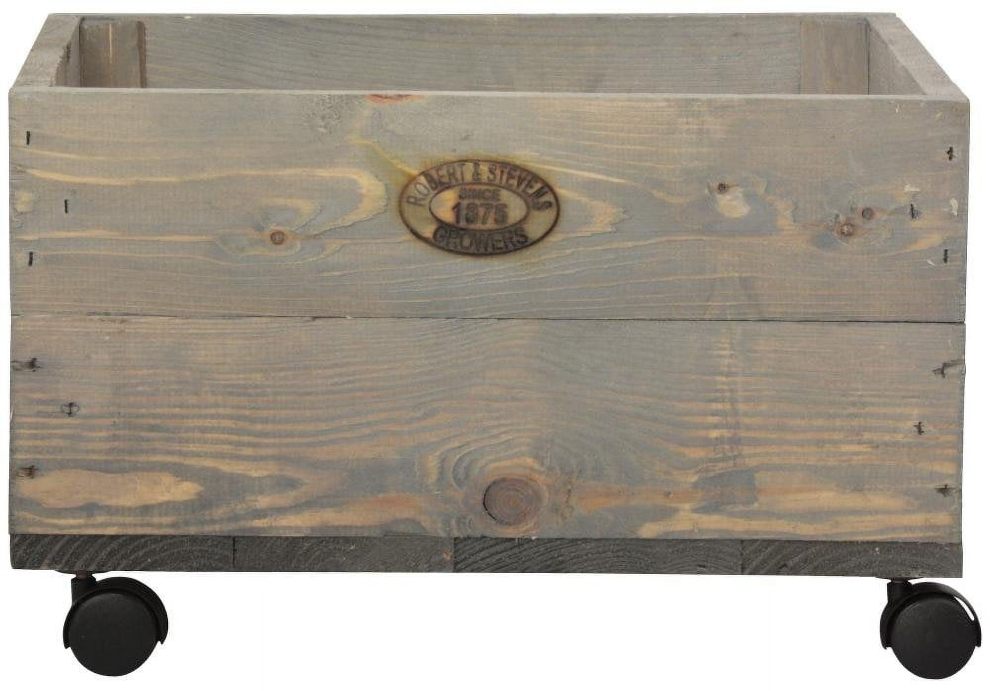 Rustic Gray Wooden Rectangular Planter with Wheels