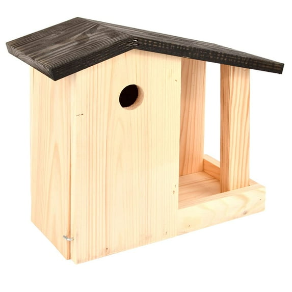 Esschert Design NK89 Wood Birdhouse with Covered Feed Table, Attracts Tree Sparrow, Flycatcher, Blue and Great Tit