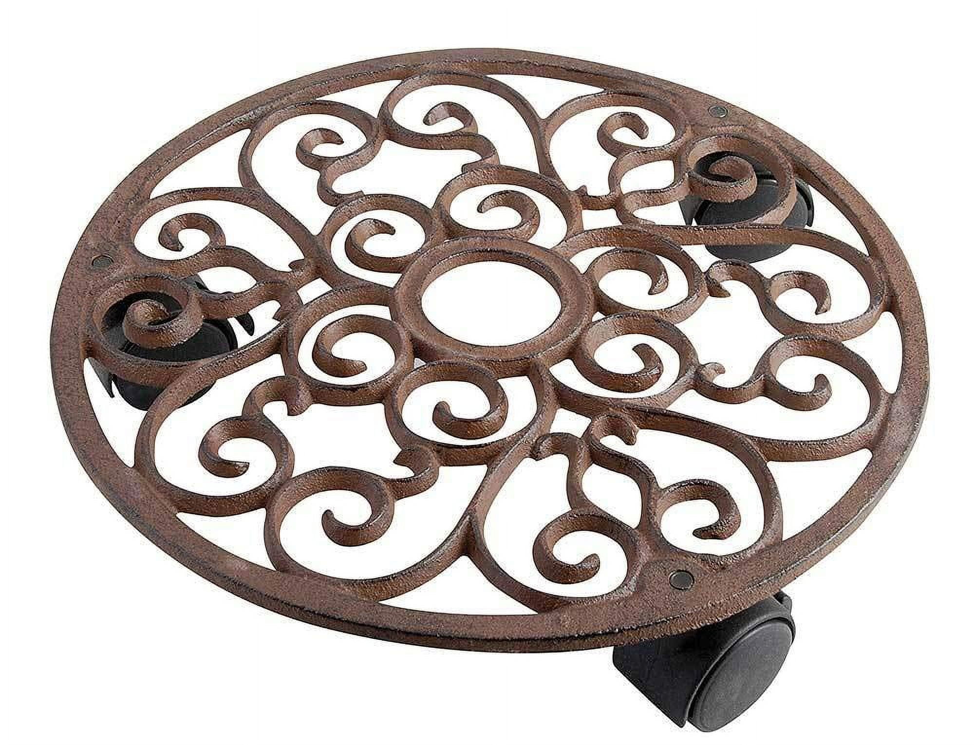 Antique Bronze Cast Iron Round Plant Trolley