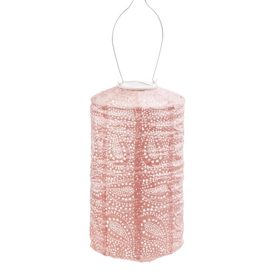 Esschert Design Pre-Lit Battery-Operated Cylinder Paisley Lantern - 19" - Pink