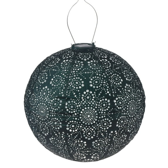 Esschert Design Round Floral LED Lighted Bazaar Lantern - 17.5" - Green