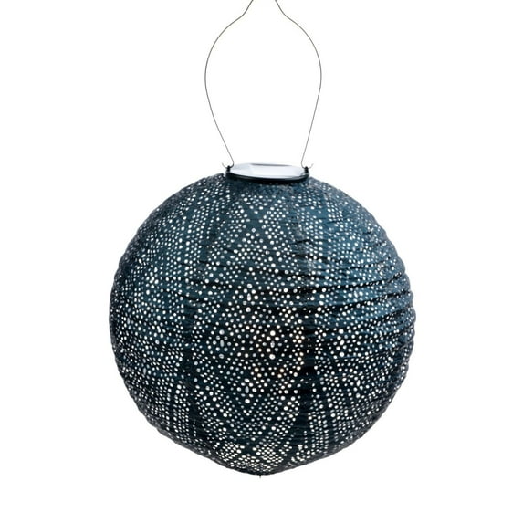 Esschert Design Round LED Lighted Ikat Lantern - 17.5" - Petrol Blue