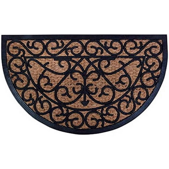 Esschert Design Half Round Rubber Coir Doormat Black 29.5 x 17.75 Inch
