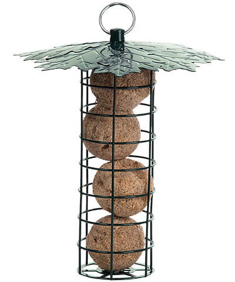 Green Metal Hanging Suet Ball Feeder with Leaf Roof