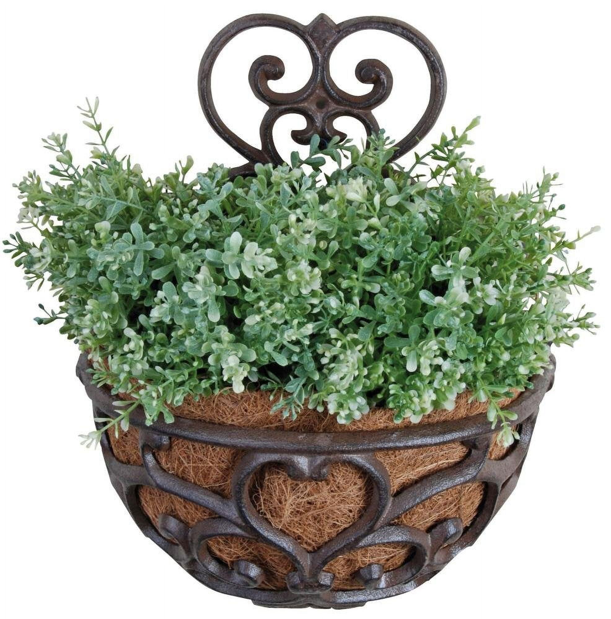 Victorian Dark Brown Cast Iron Half-Round Wall Planter with Coco Liner