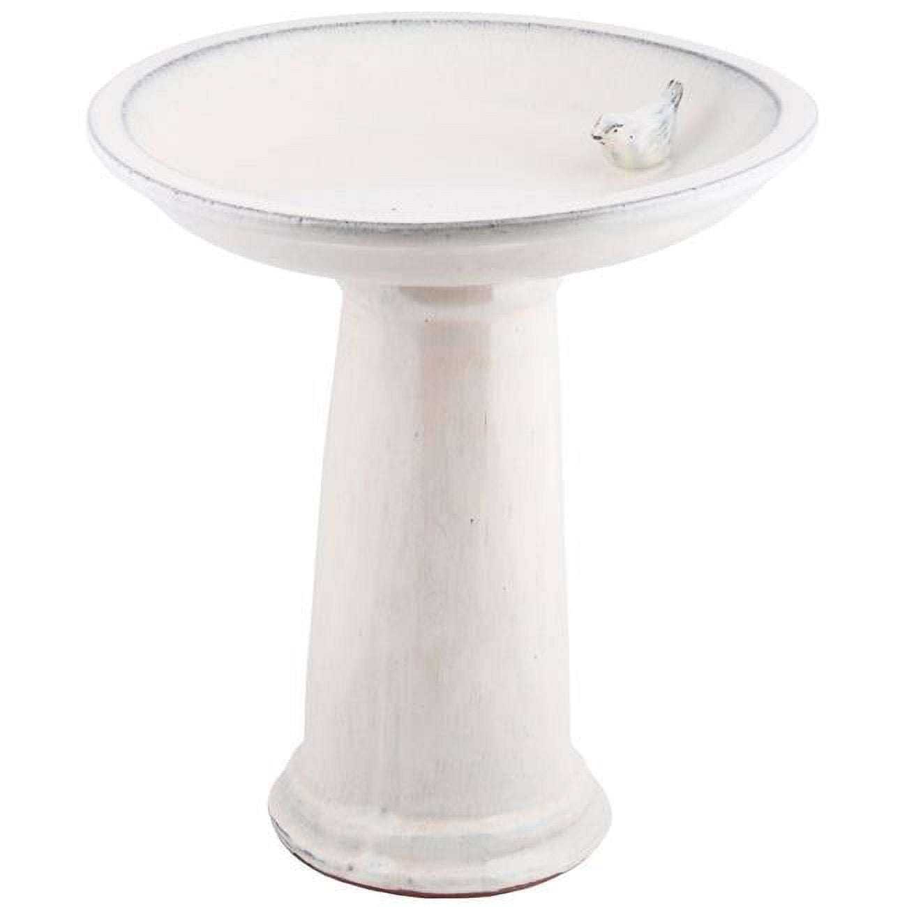 Esschert Design USA FB423 Ceramic Bird Bath on Pedestal with Bird, White