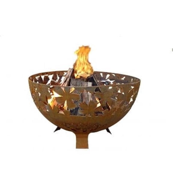 Esschert Design Steel Leaf Pattern Fire Bowl, Rust, 23.5"