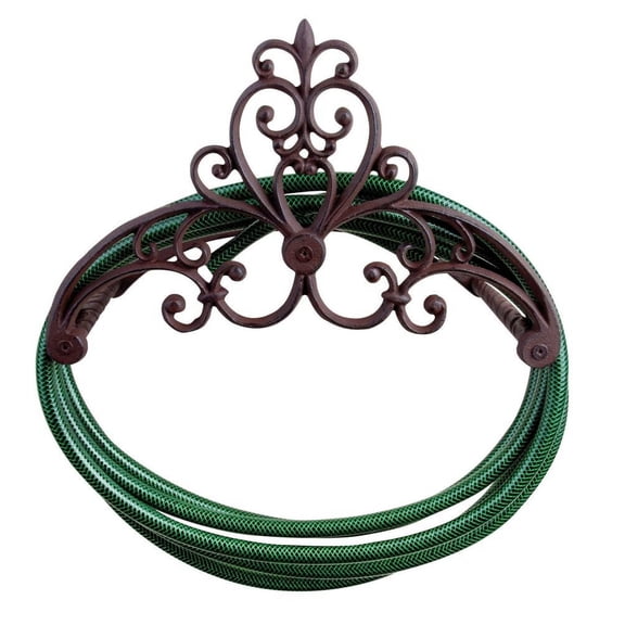 Esschert Design USA TG121 Cast Iron Wall-Mount Hose Holder – Rustic Garden Hose Organizer