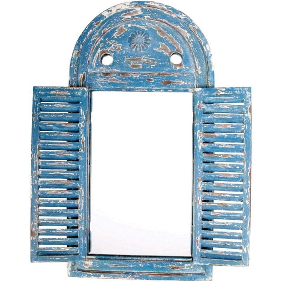 Esschert Design WD13 Mirror Louvre Distressed, 39.2 x 3.9 x 75 cm, Blue