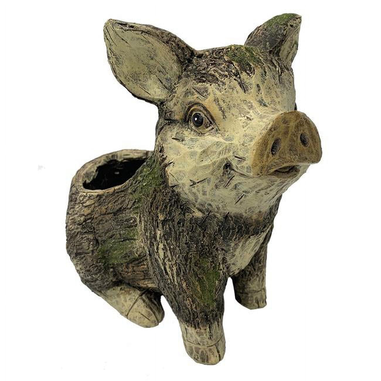 Medium Faux Wood Pig Planter with Drainage Holes