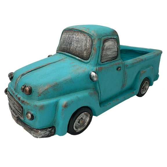 Esschert Design Vintage Truck Outdoor Garden Planter - 22.75" - Teal Blue and Gray