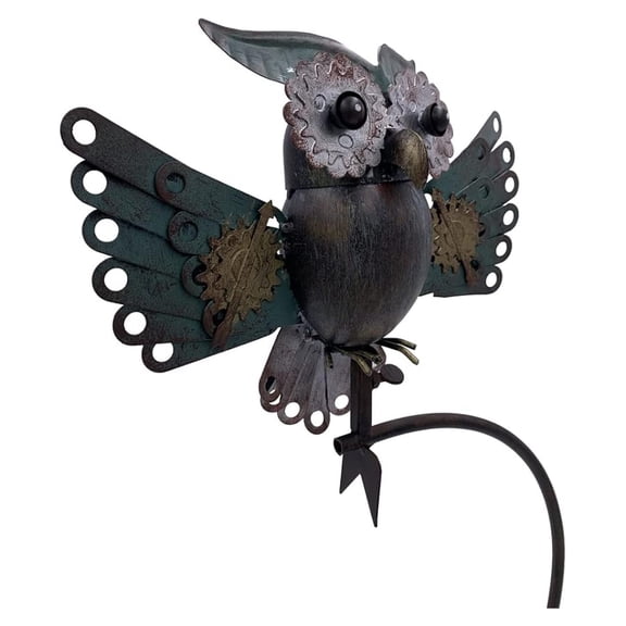 Esschert Staked Metal Mechanical Owl in Flight Rocker, 53" H