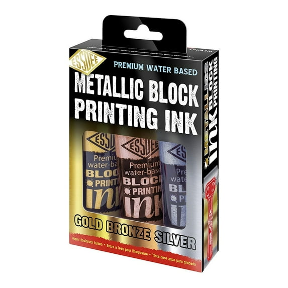 Essdee Premium Water Based Block Printing Ink Set - Metallic Set of 3, 100 ml Tubes