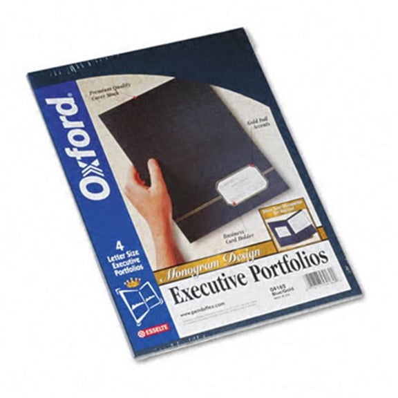 Esselte Pendaflex Monogram Series Business Portfolio Cover Stock Blue/Gold Four per Pack