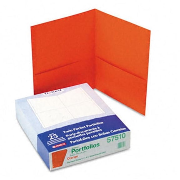 Esselte Pendaflex Twin-Pocket Portfolio Embossed Leather Grain Paper Orange