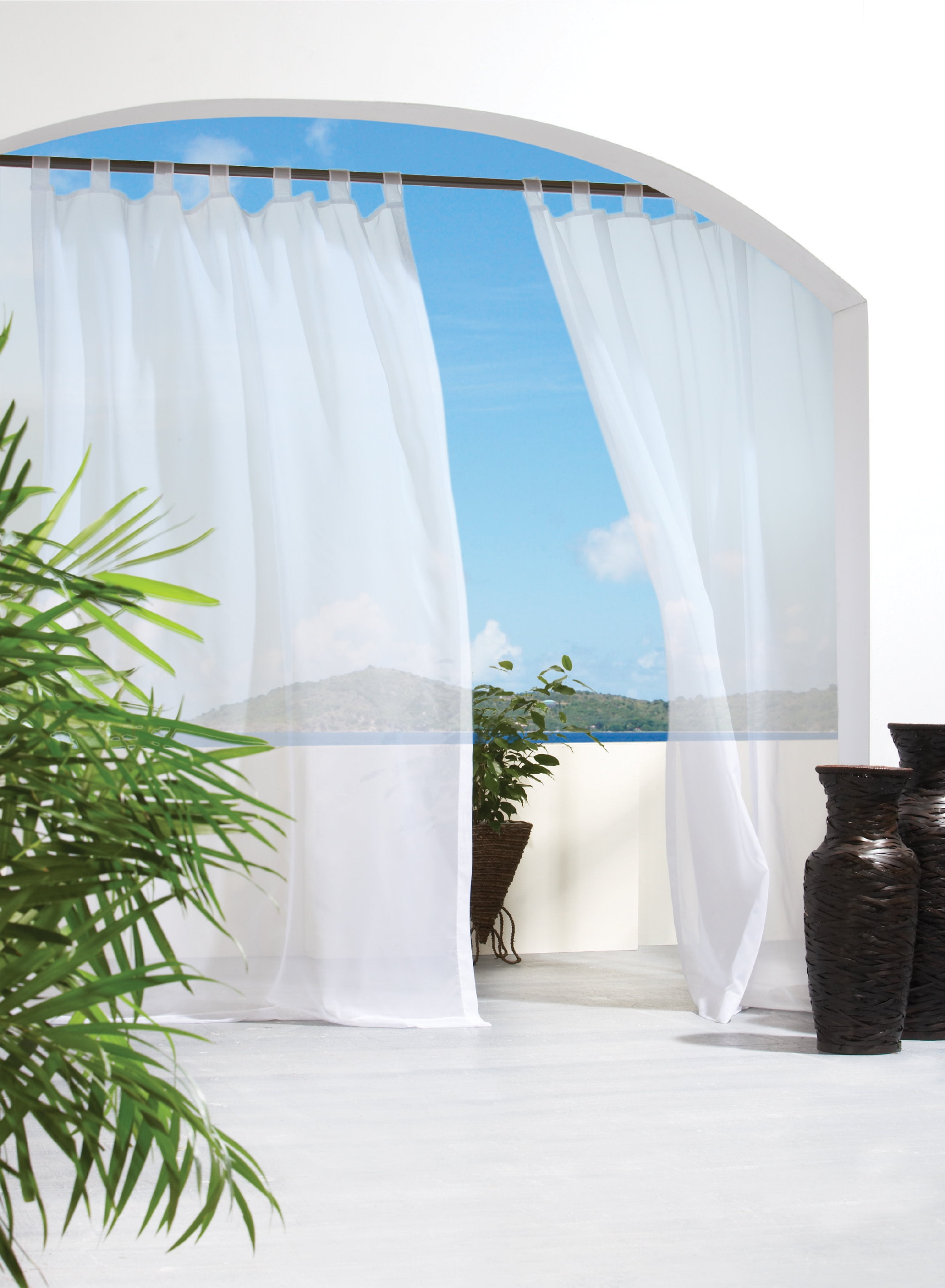 Essen Indoor/Outdoor Hook and Loop Tab Curtain Voile 54" x 96" in White