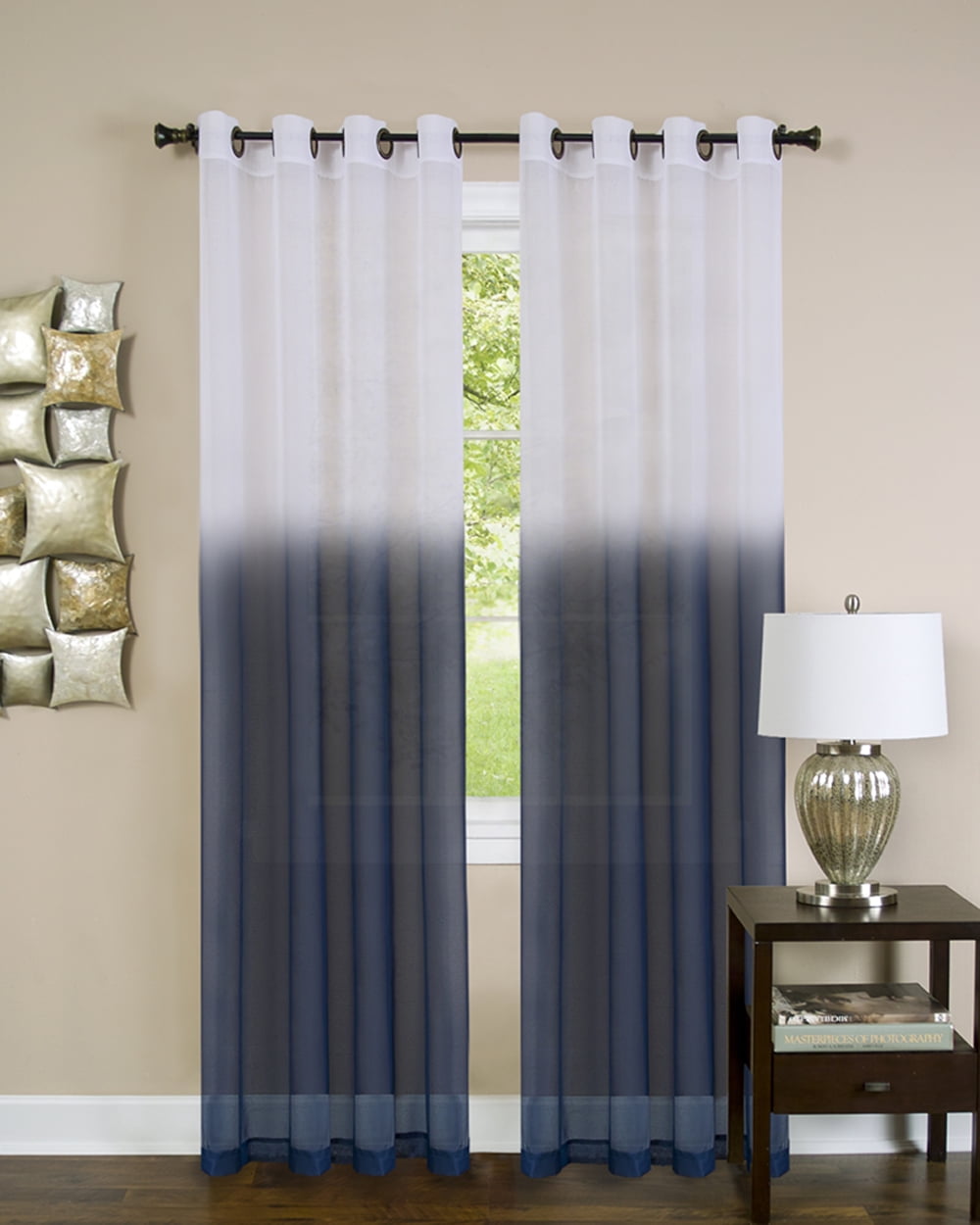 63-Inch Blue Ombre Sheer Polyester Grommet Window Panel