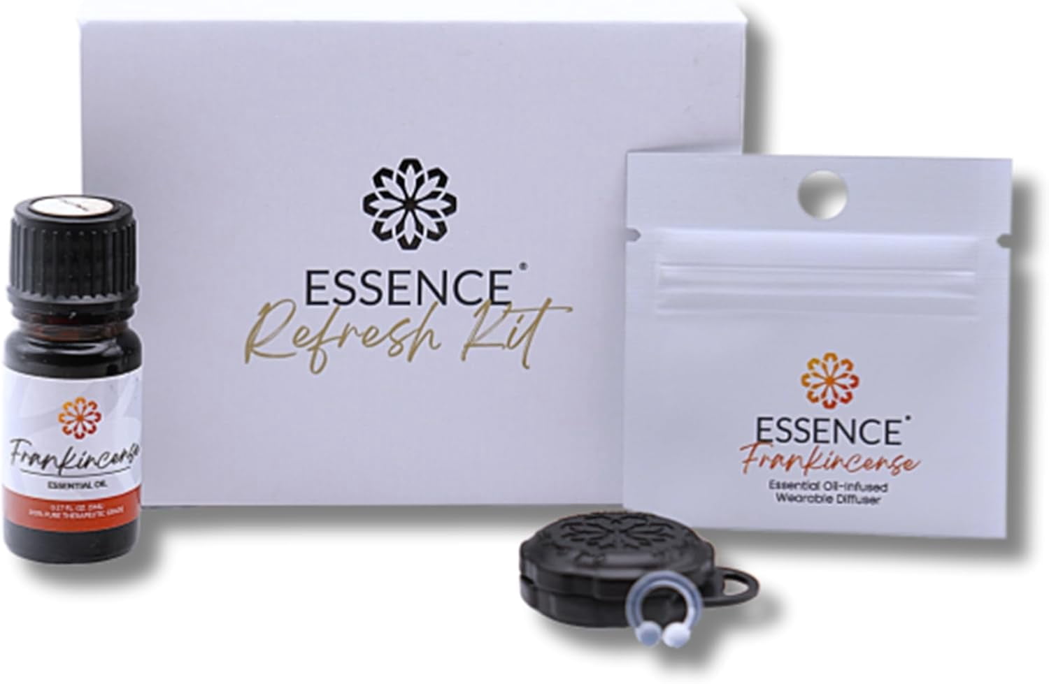 Essence Refresh Kit – Frankincense Essential Oil – Black Wearable Aromatherapy Pod