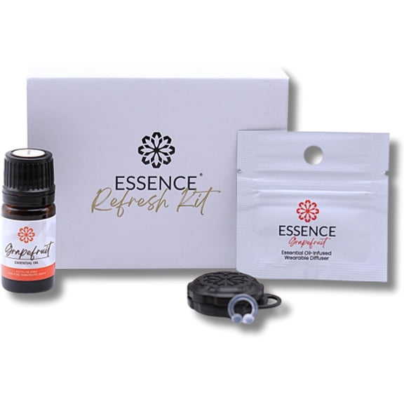 Essence Refresh Kit  Grapefruit Essential Oil  Black Wearable Aromatherapy Pod