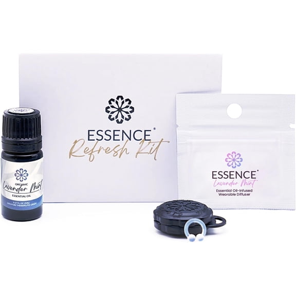 Essence Refresh Kit  Lavender Mint Essential Oil Blend  Black Wearable Pod