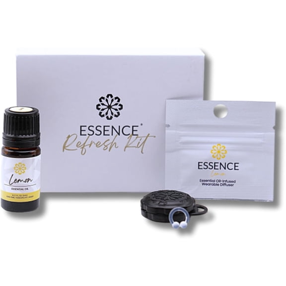 Essence Refresh Kit Lemon Essential Oil Black Wearable Aromatherapy Pod