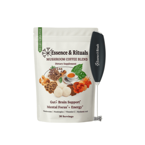 Essence & Rituals Mushroom Coffee Blend- Decaffeinated/Caffeinated Instant Coffee with Lion's Mane, Reishi, Chaga, Cordyceps- Gut, BRain, Focus & Energy Support- 30 Servings (Decaffeinated)