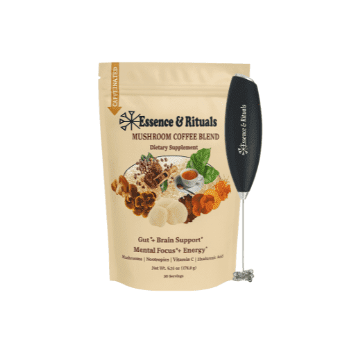 Essence & Rituals Mushroom Coffee Blend- Decaffeinated/Caffeinated Instant Coffee with Lion's Mane, Reishi, Chaga, Cordyceps- Gut, Brain, Focus & Energy Support- 30 Servings (Caffeinated)