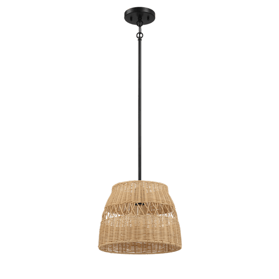 Essence Single Lights Pendant With Rattan Shade Black Metal Finish for Farmhouse Style