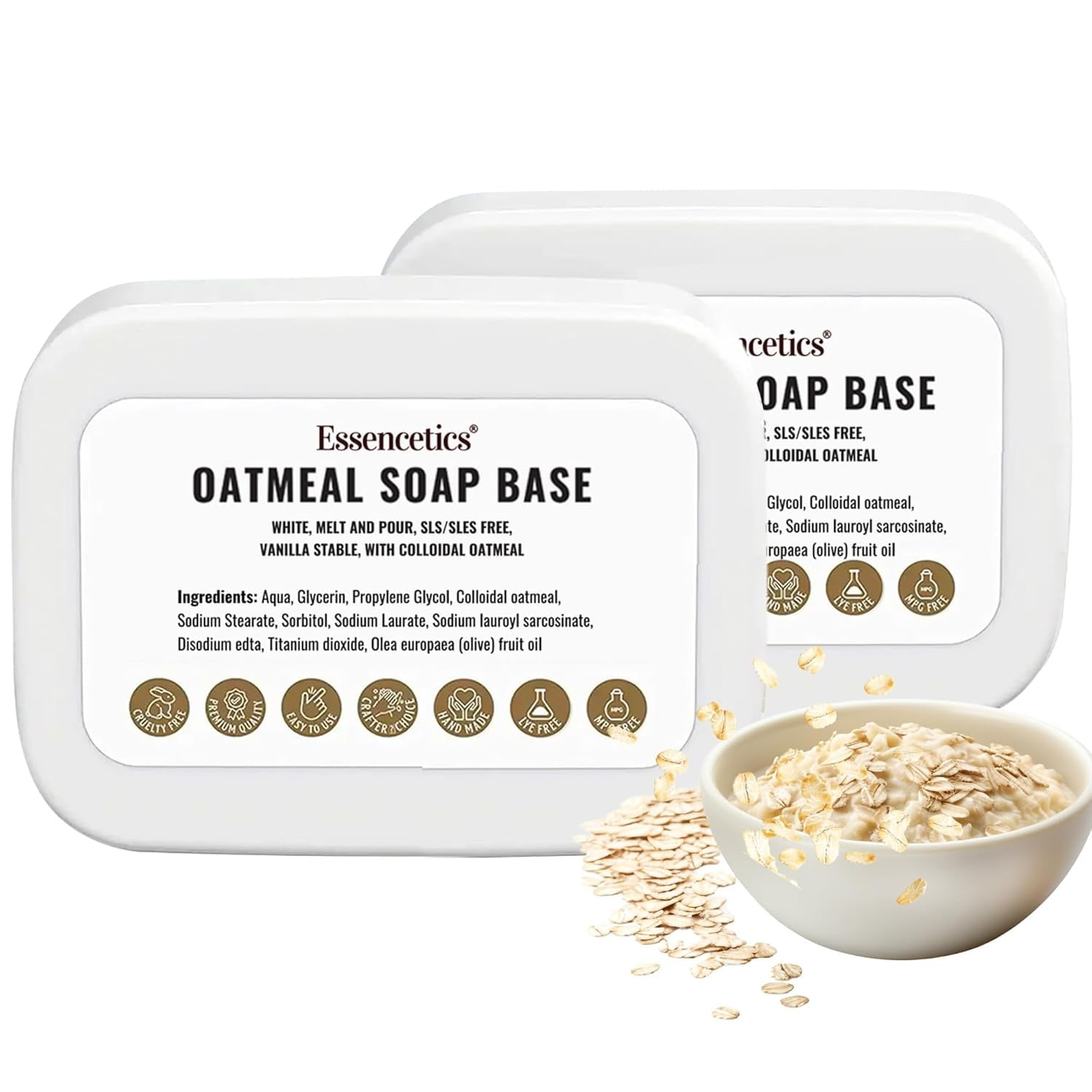 Essencetics Oatmeal Soap Base Melt and Pour 5lb – SLS Free – Organic Melt and Pour Soap Base for Soaps Making - Made from Natural Glycerin - Glicerina para Hacer Jabones Artesanales Organica