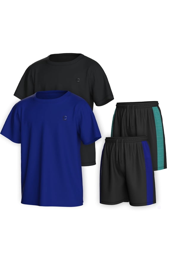 Boys Clothing Sets Tagless Loose Athletic Performance Crew Neck T-Shirt and Short Outfits Size 3-16 (4 Piece Set)