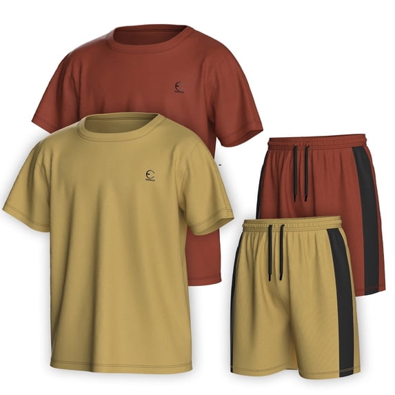 Essenclo Boys Clothing Sets Tagless Loose Athletic Performance Crew Neck T-Shirt and Short Outfits Size 3-16 (4 Piece Set)
