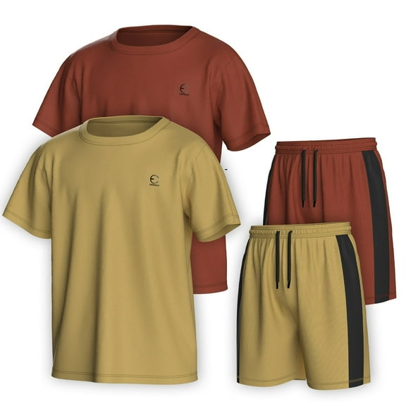 Essenclo Boys Clothing Sets Tagless Loose Athletic Performance Crew Neck T-Shirt and Short Outfits Size 3-16 (4 Piece Set)