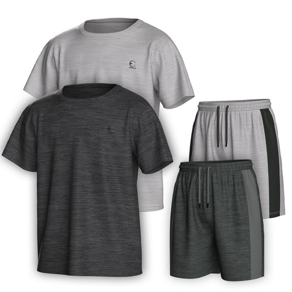 Essenclo Boys Clothing Sets Tagless Loose Athletic Performance Crew Neck T-Shirt and Short Outfits Size 3-16 (4 Piece Set)