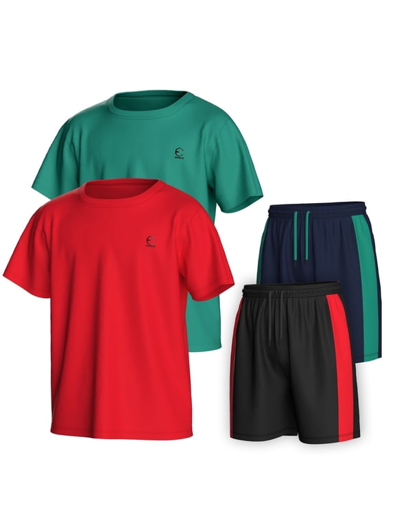 Boys Clothing Sets Tagless Loose Athletic Performance Crew Neck T-Shirt and Short Outfits Size 3-16 (4 Piece Set)