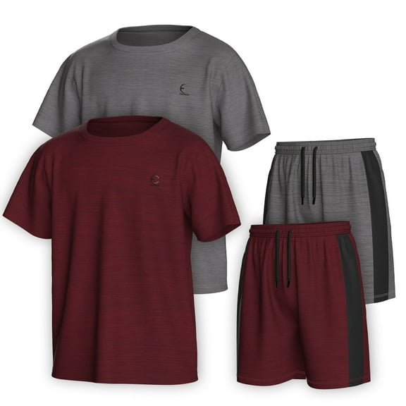 Essenclo Boys Clothing Sets Tagless Loose Athletic Performance Crew Neck T-Shirt and Short Outfits Size 3-16 (4 Piece Set)