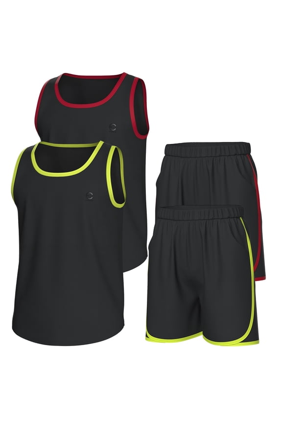 Boys Clothing Sets, Athletic Crew Neck Sleeveless T-Shirt and Boys' Short Sets Outfits w/ Pockets 4 Pcs - Size 3-16