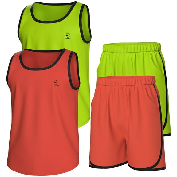 Essenclo Boys Clothing Sets, Athletic Crew Neck Sleeveless T-Shirt and Boys' Short Sets Outfits w/ Pockets 4 Pcs - Size 3-16