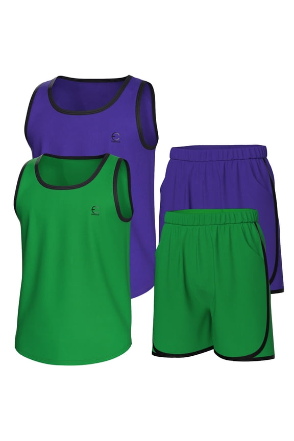 Boys Clothing Sets, Athletic Crew Neck Sleeveless T-Shirt and Boys' Short Sets Outfits w/ Pockets 4 Pcs - Size 3-16