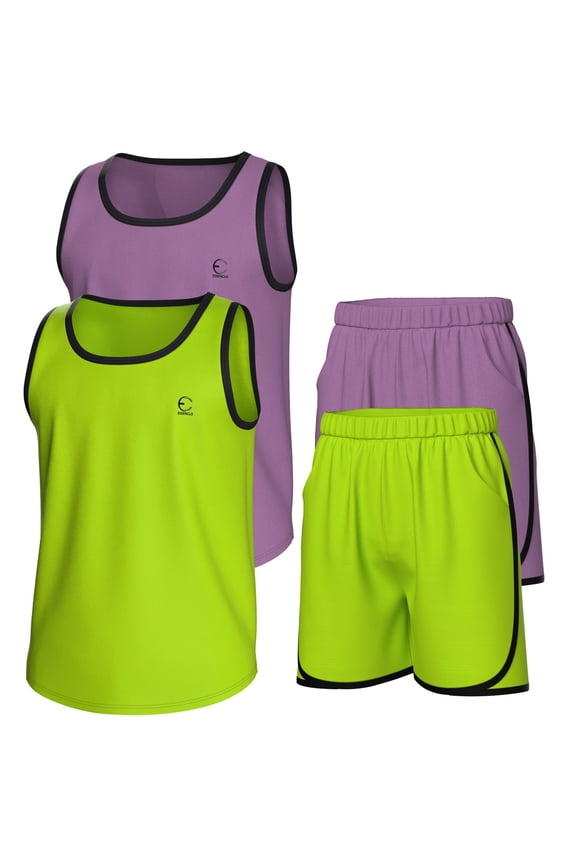 Boys Clothing Sets, Athletic Crew Neck Sleeveless T-Shirt and Boys' Short Sets Outfits w/ Pockets 4 Pcs - Size 3-16