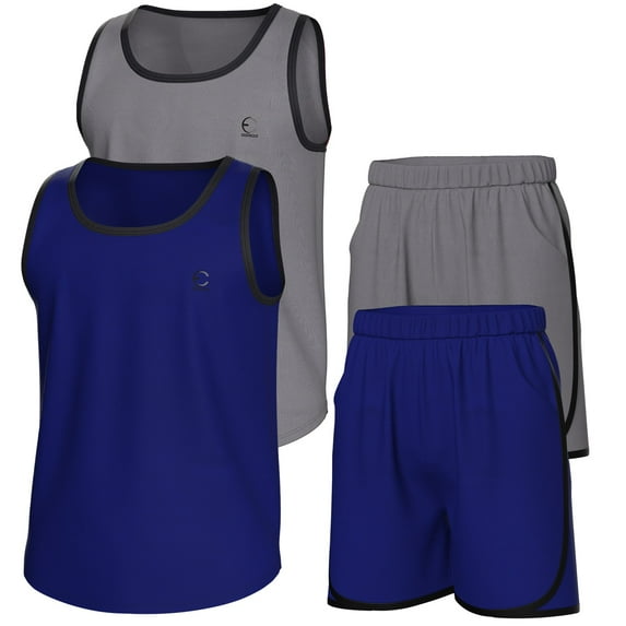 Essenclo Boys Clothing Sets, Athletic Crew Neck Sleeveless T-Shirt and Boys' Short Sets Outfits w/ Pockets 4 Pcs - Size 3-16