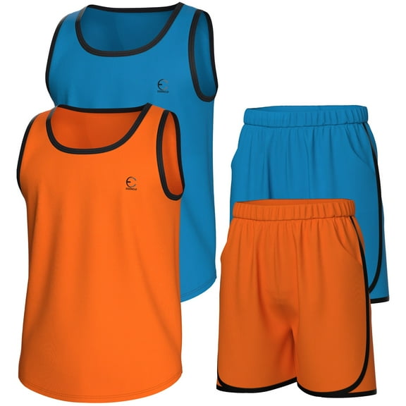 Essenclo Boys Clothing Sets, Athletic Crew Neck Sleeveless T-Shirt and Boys' Short Sets Outfits w/ Pockets 4 Pcs - Size 3-16